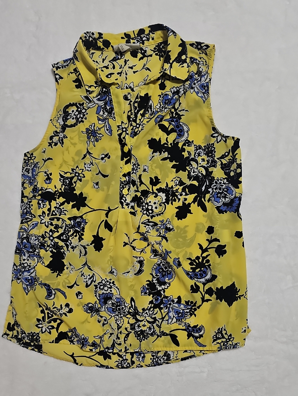 Dana Buchman Yellow Floral Print Sleeveless Top